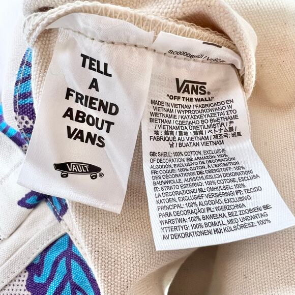 Vans OG Sweet Leaf Tote Bag Large Beige Blue Reusable Shopping Cotton Canvas New - Picture 9 of 9